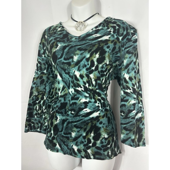 Jones NY Women's Animal Print Knit Top Size XL Boho Fairy Grunge Artsy Mob Wife - Picture 4 of 10